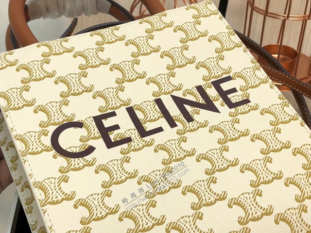 Celine專櫃2022春夏新色MiNi號豎款手袋 賽琳CABAS TRIOMPHE帆布迷你手提托特包 sldj2359